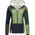 Steppjacke NAVAHOO "Multikulti" Gr. L (40), grün (tannengrün) Damen Jacken stylische Colorblocking Übergangsjacke m. Kapuze