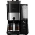 PHILIPS HD7888/01 All-in-1 Brew, mit Mahlwerk, Smart Dosierung und Kaffeebohnenbehälter, Glaskanne, 1,25 Liter, 1000 Watt Kaffeemaschine Schwarz/Silber