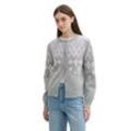 Cardigan TOM TAILOR DENIM Gr. L (40), grau (grey lilac fair isle design) Damen Strickjacken mit Knopfleiste und Jaquard-Muster