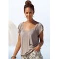 LASCANA V-Shirt taupe Gr. 32/34 für Damen. Mit tiefer V-Ausschnitt. Figurumspielend