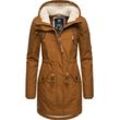 Wintermantel RAGWEAR "Elsie" Gr. M (38), braun (zimt) Damen Mäntel stylischer Winterparka mit Kapuze und Teddyfleece