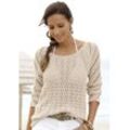 LASCANA Ajourpullover beige Gr. 32/34 für Damen. Mit Rundhals. Figurumspielend