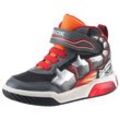 Sneaker GEOX "J INEK BOY C - Blinkschuh", Kinder, Gr. 37, bunt (dunkelgrau, orange), Lederimitat, Textil, kontrastfarbene Details, casual, Schuhe, High Top Sneaker, Schnürboots mit coolem Motiv