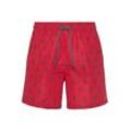 Badeshorts S.OLIVER, Herren, Gr. M, N-Gr, bunt (hummer, petrol), Recycling-Polyester, Microfaser, bedruckt, kontrastfarbene Details, Badehosen, mit Palmen-Design