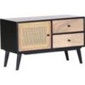 Lowboard GUTMANN FACTORY "Linus", schwarz (natur, schwarz), B:90cm H:55cm T:42cm, Massivholz, Sideboards, Kommode mit Rattangeflecht