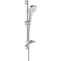 Brausegarnitur HANSGROHE "Croma Select E" Brausegarnituren weiß (weiß, chrom) 11cm, mit Duschstange 65cm und Seifenschale Weißchrom