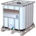 IBC Container, 1000 Liter, UN-Zulassung, UV-Schutz, DN 50 Auslaufventil, auf Holzpalette, B 1200 x T 1000 x H 1136 mm, natur