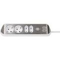 Eck-Steckdosenleiste brennenstuhl® estilo, 4-fach + USB-Ladefunktion, IP20, mit Kabel & Klebepads, L 70 x B 100 x H 300 mm, weiß-silber