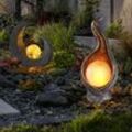 Solarleuchte Mond braun-schwarz Außenleuchte Solar Skulptur Solarlampe Flamme gold silber, Leuchtkugel, led Leuchtmittel, 2er Set