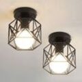 Goeco - 2er Pack Vintage Industrie Deckenleuchte, E27 Retro Schwarz Metall Käfig Kronleuchter Schirm Eisen, Deckenlampe für Schlafzimmer