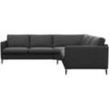 Ecksofa FLEXLUX "Fiore, L-Form, bequem und komfortabel durch hochwertigem Sitzaufbau", schwarz (deep schwarz), B:249cm H:85cm T:92cm, 100% Echteder, Sofas, schmale Armlehnen, Kaltschaum, Füße Alu+schwarz