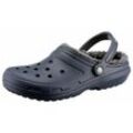 Hausschuh CROCS "Classic Lined Clog", Damen, Gr. 36, blau (navy, grau), Croslite, casual, Schuhe, Gartenschuh, Schlappen, Clog, mit kuscheligem Fellimitat