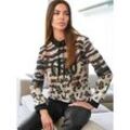 Sweatshirt HEINE Gr. 44, gelb (schwarz, camel, bedruckt) Damen Sweatshirts