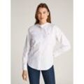 Shirtbluse TOMMY HILFIGER "COLLARLESS POPLIN REGULAR SHIRT" Gr. 46, weiß (th optic white) Damen Blusen mit Tommy Hilfiger Flagge