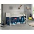 Spielbett SCOTT, LF 90 x 200 cm, mit Rolllattenrost, Leiter und Textilset "Space Shuttle", weiß lack