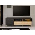 TV-Board FORTE "Fixsmile", schwarz (mauvelle eiche), B:158,3cm H:52,6cm T:41,5cm, Spanplatte, Sideboards, modernes TV Board, Echtholzbein, Strukturfront