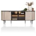 XOOON Aramon Sideboard inkl. 2 Türen + 2 Glastüren mit LED Metall/HPL