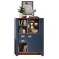 Innostyle Dijon Vitrine Holzwerkstoff Parisian Blue/Haveleiche Cognac mit LED-Beleuchtung