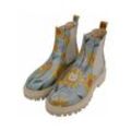 Chelseaboots DOGO "Damen Aura Cat Flower Vegan Damen Boots / female" Gr. 36, Normalschaft, blau, Damen, Lederimitat, Schuhe, Vegan