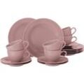 Kaffeeservice SELTMANN WEIDEN "Geschirr-Set, 18 Teile, Beat", rosa, 18 tlg., Porzellan, Geschirr-Sets, mit Relief, Made in Germany