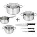 Topf-Set TEFAL "Virtuoso 7er + Ice Force", schwarz (edelstahlfarben, schwarz), B:36,5cm H:20,5cm L:53,5cm, Töpfe, Set: Edelstahl-Topfset (alle Herdarten), Induktion