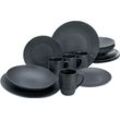 Kombiservice CREATABLE "Geschirr-Set Lava Stone", schwarz, Geschirr-Sets, 16 tlg., Steinzeug, Service, schwarz, erhabenenes Relief, 16 Teile, für 4 Personen