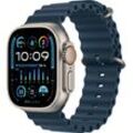 Smartwatch APPLE "Watch Ultra 2 Titanium" Smartwatches Gr. 49mm, Cellular, One-Size, Ocean Band, grau (blau) Alpine Loop