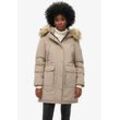 Steppjacke SUPERDRY "EVEREST FAUX FUR PARKA JACKET" Gr. S, beige (deep beige), Damen, Web, Obermaterial: 100% Polyester, unifarben, Jacken