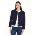 Kurzblazer TOMMY HILFIGER "TWEED CO MIX CREW NECK JACKET", Damen, Gr. 36, blau (desert sky), Web, Obermaterial: 64% Polyester, 36% Wolle. Futter: 100% Viskose, unifarben, casual, regular fit, Rundhals, Langarm, Blazer, Tweed Qualität, Rundhals