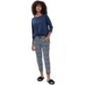 Schlafanzug MEY, Damen, Gr. L, blau (new blau), Single Jersey, Obermaterial: 46% Baumwolle, 46% Modal, 8% Elasthan, gestreift, mehrfarbig, casual, bequem lang, U-Boot-Ausschnitt, Homewear-Sets, mit gestreifter Hose und schlichtem Oberteil