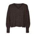 V-Ausschnitt-Pullover VERO MODA "VMJUPITER LS V-NECK PULLOVER BF" Gr. L (40), braun (chocolate torte detail:with melange) Damen Pullover