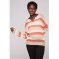 V-Ausschnitt-Pullover SOCCX, Damen, Gr. L, orange (neon orange, schwarz kitt), Material: 100% Polyacryl, colorblocking, casual, lässig geschnitten normal, V-Ausschnitt, Langarm eingesetzt gerader Abschluss, Pullover, mit V-Ausschnitt