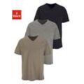 T-Shirt H.I.S, Herren, Gr. 4/S, grün (olivgrün, schwarz, dunkelgrau), Jersey, Obermaterial: 100% Baumwolle, unifarben, Basic, bequem, V-Ausschnitt, Kurzarm, Shirts, mit V-Ausschnitt aus Baumwolle, Unterhemd, T-Shirt