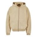 Sweatjacke URBAN CLASSICS "Urban Classics Herren Heavy Stone Washed 90's Zip Hoodie" Gr. L, beige (unionbeige) Herren Sweatjacken