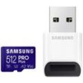 Samsung PRO Plus SDXC-Karte 512 GB Class 10 UHS-I, v30 Video Speed Class 4K-Videounterstützung, A2-Leistungsstandard, inkl. USB-Kartenleser, stoßsicher