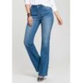 Bootcut-Jeans H.I.S "High-Waist", Damen, Gr. 26, Länge 32, blau (mid, blau, used), Denim/Jeans, Obermaterial: 95% Baumwolle, 3% Polyester, 1% Elasthan, 1% Elasthan (LYCRA), Basic, bequem lang, Jeans, hohe Taille, Bootcut, mit Used-Effekten, auch in Langgrößen