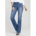 Bootcut-Jeans H.I.S "High-Waist", Damen, Gr. 26, Länge 32, blau (mid, blau, used), Denim/Jeans, Obermaterial: 95% Baumwolle, 3% Polyester, 1% Elasthan, 1% Elasthan (LYCRA), Basic, bequem lang, Jeans, hohe Taille, Bootcut, mit Used-Effekten, auch in Langgrößen