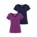 Funktionsshirt FAYN SPORTS "Double Pack Essential" Gr. 34, bunt (navy, fuchsia) Damen Shirts Kurzarm, lockere Passform, unifarben, V-Ausschnitt