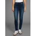 Stretch-Jeans ARIZONA, Damen, Gr. 34, N-Gr, blau (rinsed), Jersey, Obermaterial: 59% Baumwolle, 40% Polyester, 1% Elasthan, Basic, bequem knöchellang, Jeans, weites Bein, hohe Leibhöhe, knöchellang, mit Used-Waschung