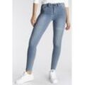 Skinny-fit-Jeans ARIZONA "Ultra Stretch", Damen, Gr. 34, N-Gr, blau (bleached), Jeans, Obermaterial: 63% Baumwolle, 32% Polyester, 5% Elasthan, modisch, skinny fit knöchellang, Jeans, extra-eng geschnittene Beinform, modische Used-Waschung