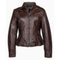 Lederjacke MUSTANG "Melville", Damen, Gr. XS, braun (schwarz braun), 100% Leder, Schaf / Futter: 80% Baumwolle, 20% Polyester / Futtereinsatz: 100% Baumwolle / Ärmelfutter: 100% Polyester / Füllmaterial: 100% Polyester, Ziersteppung, Jacken