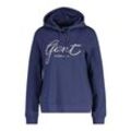 Kapuzensweatshirt GANT "REG SCRIPT HOODIE" Gr. M, blau (dusty navy), Damen, Obermaterial: 100% Baumwolle, Sweatshirts