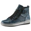 Plateausneaker REMONTE Gr. 36, blau (petrol), Damen, Leder, Lederimitat, Schuhe, Freizeitschuh, High-Top-Sneaker, Schnürer mit trendiger Zierschnalle