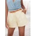 Webshorts LASCANA Gr. 34, N-Gr, beige (creme) Damen Hosen mit Bundfalten, kurze Stoffhose Taschen, elegant