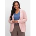 Strickjacke SHEEGO "Große Größen", Damen, Gr. 42, rosa (rosenquartz), Obermaterial: 50% Baumwolle, 50% Polyacryl, unifarben, feminin, figurumspielend normal, Langarm, Strickjacken, mit Schalkragen