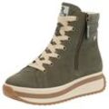 Schnürboots RIEKER EVOLUTION, Damen, Gr. 38, grün (khaki), Leder, Lederimitat, sportlich, Schuhe, Plateaustiefelette, High Top Sneaker mit zwei Reißverschlüsse