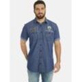 Jeanshemd JAN VANDERSTORM "Kurzarmhemd LANDOLF" Gr. XL, blau (blau gestreift) Herren Hemden in Denim-Look