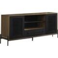 Sideboard SALESFEVER, beige (natur), Sideboards, B/H/T: 164cm x 76cm x 43cm, Sideboard Natur/Schwarz, MDF, Metall, Melamin, Kunststoff Kommode mit mattschwarzem Einsatz aus Polyrattan