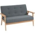 2 Sitzer Sofa Zweisitzer Stoffsofa Doppelsofa Polsterung Loveseat kompaktes Design Leinen Gummiholz Grau 115 x 66,5 x 73 cm - Homcom