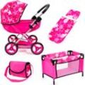 Puppenwagen BAYER "Cosy Set, pink", pink, Puppenwagen, KinderB:34cm H:58cm T:63cm, Kunststoff, Metall, Stoff, mit Puppenreisebett und Wickeltasche, B:34cm H:58cm T:63cm